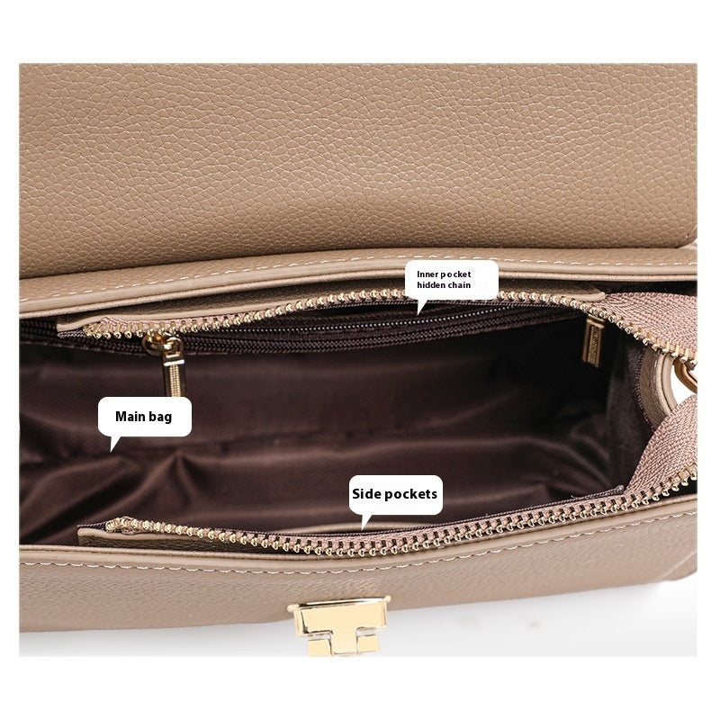 Womens Litchi Pattern Lock Vintage Handbag