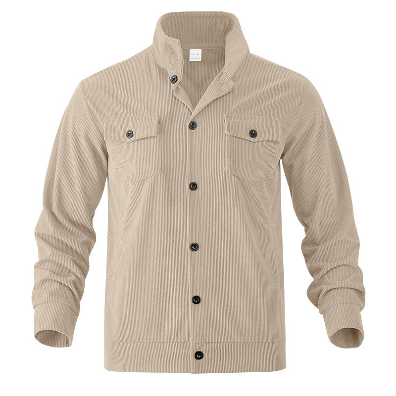 Men's Corduroy Stand Collar Jacket with Multi Pockets and Casual Style