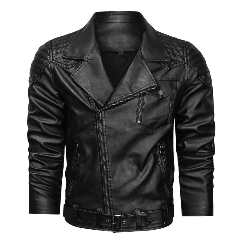 Mens PU Leather Retro Racing Motorcycle Jacket - Double Layered