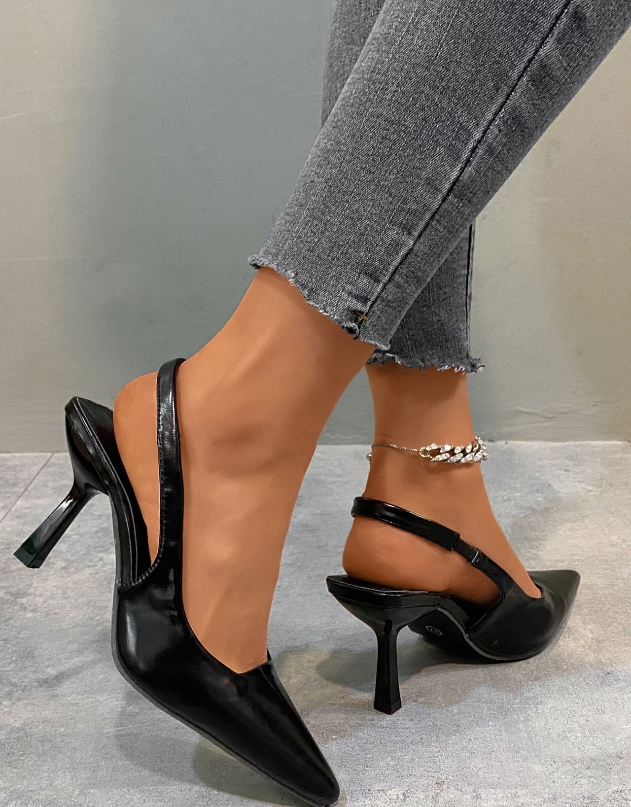 Women's Stiletto Pointed White Back Strap Shoes Slim-fit Strap High Heels