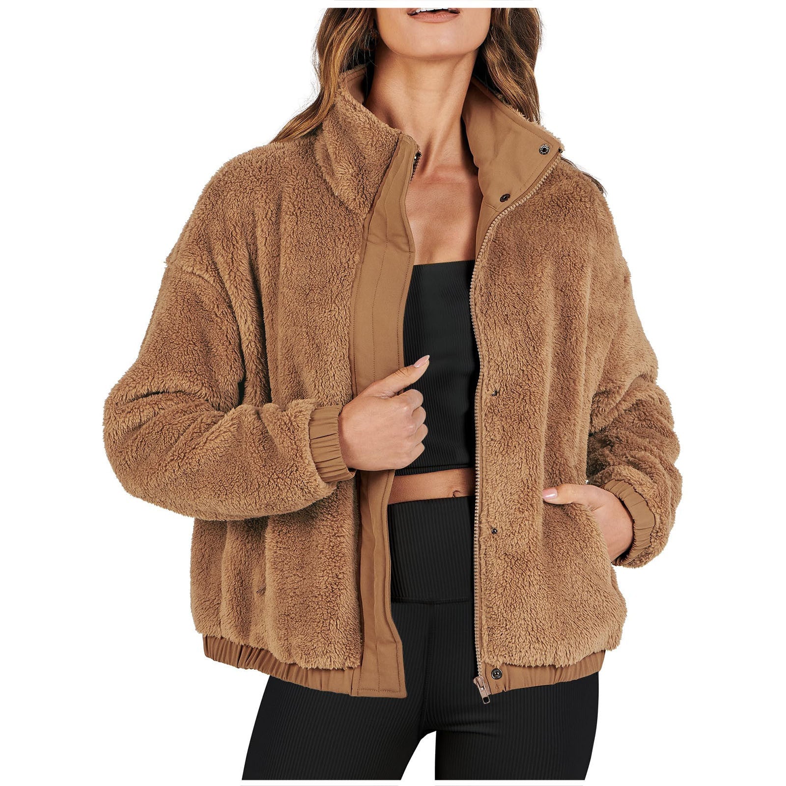 Womens Loose Soft Plush Warm Casual Jacket