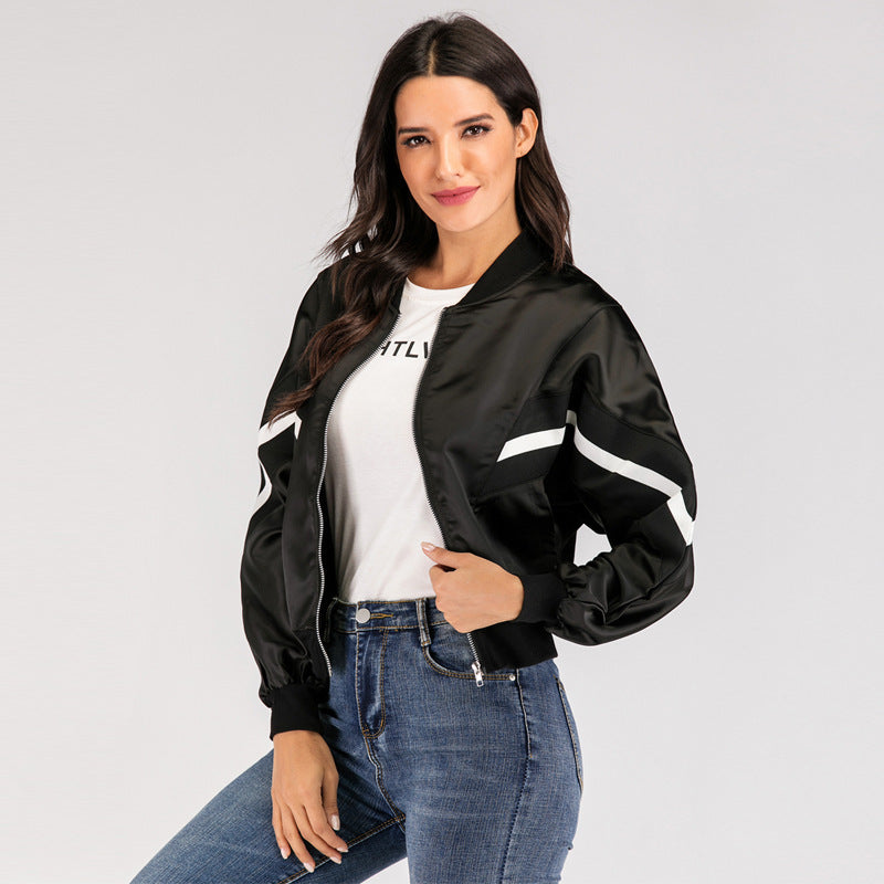 Womens Casual Nylon Windbreaker Short Zipper Jacket