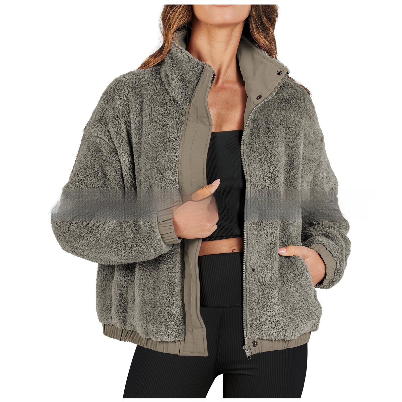 Womens Loose Soft Plush Warm Casual Jacket