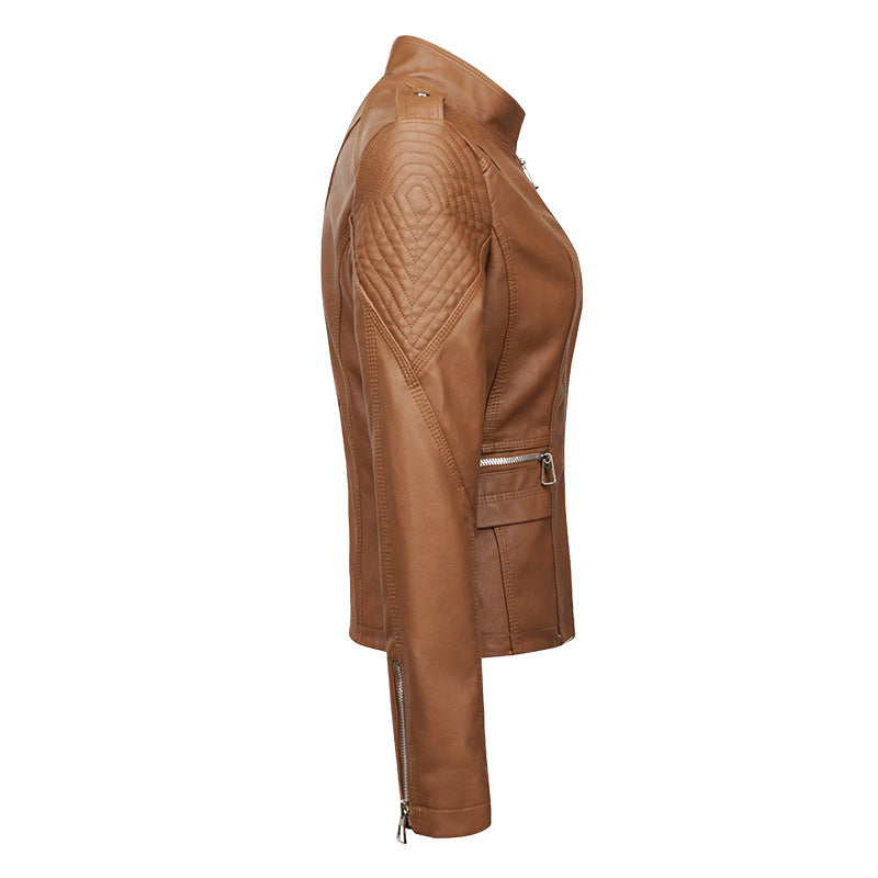 Women's Slim-fit Leather Jacket | Motorcycle Style PU leather Winter Zipper Coat