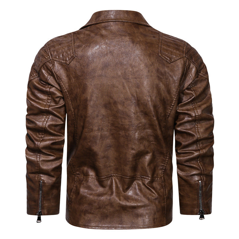 Mens PU Leather Retro Racing Motorcycle Jacket - Double Layered