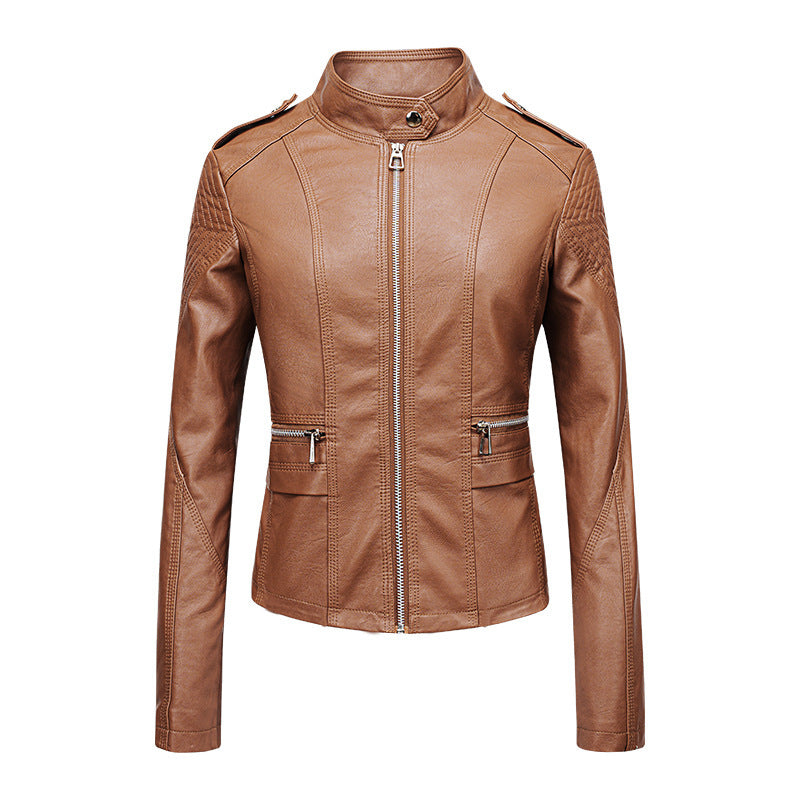 Women's Slim-fit Leather Jacket | Motorcycle Style PU leather Winter Zipper Coat