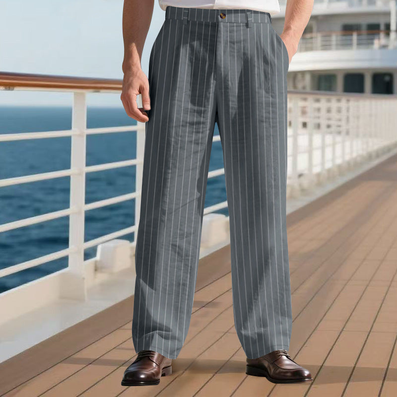 Men’s Striped Cotton Linen Trousers for Cool Casual Comfort