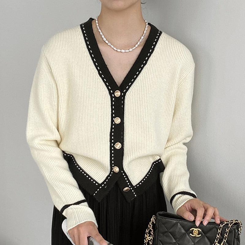 Womens Loose Large V-neck Slimming Bedford Cord Sweater