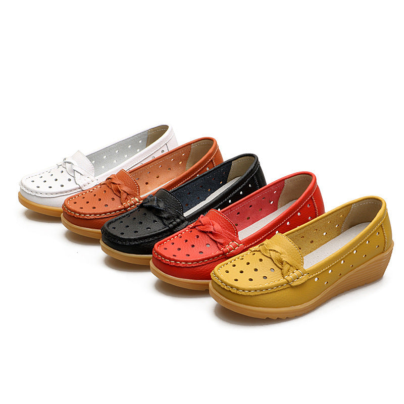 Women's Cowhide Gommino Soft Bottom Wedge Shoes