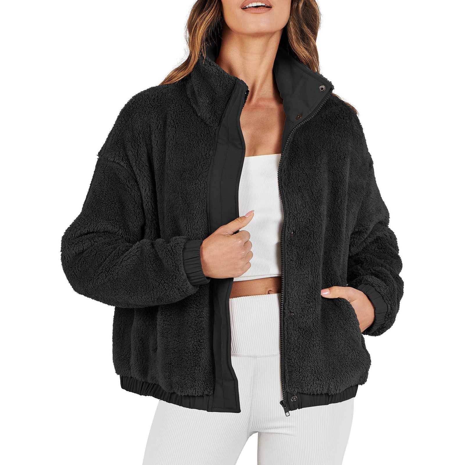 Womens Loose Soft Plush Warm Casual Jacket