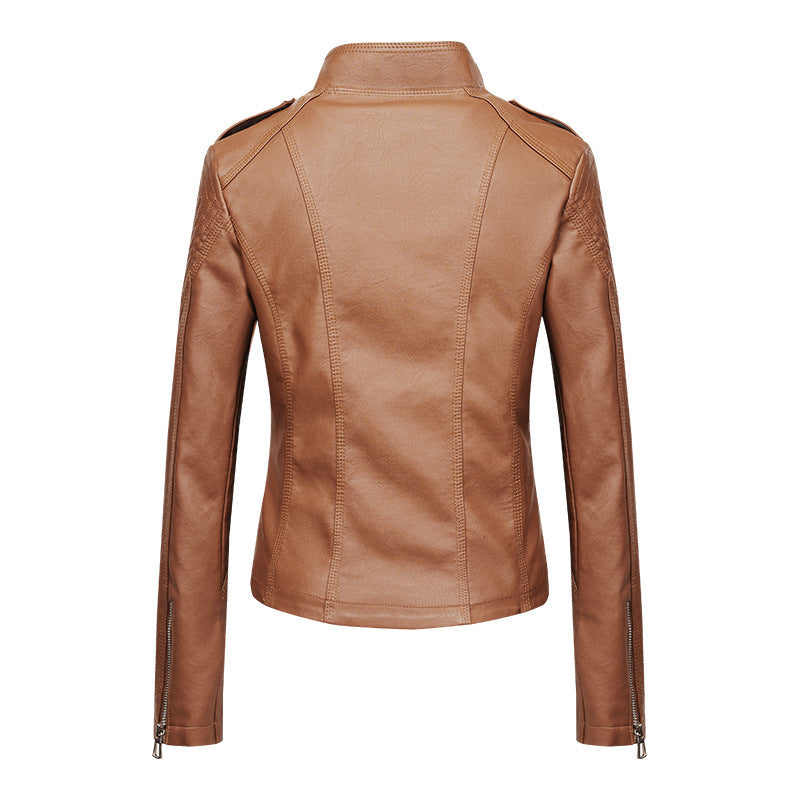 Women's Slim-fit Leather Jacket | Motorcycle Style PU leather Winter Zipper Coat