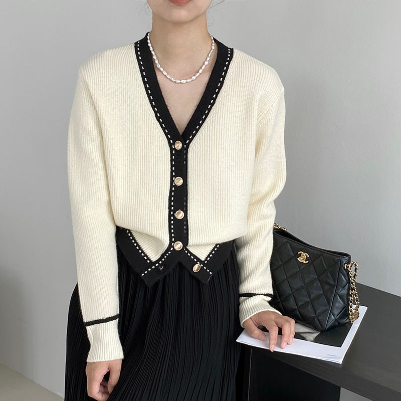 Womens Loose Large V-neck Slimming Bedford Cord Sweater