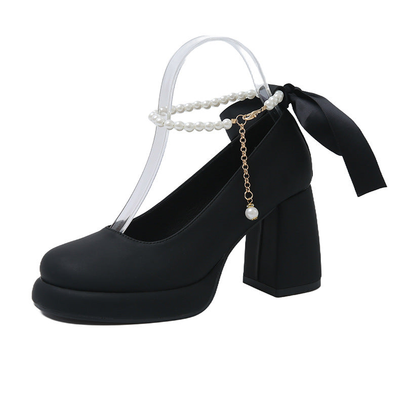 Womens Mary Jane Shoes | Preppy Style Chunky Heel Pearl All-match