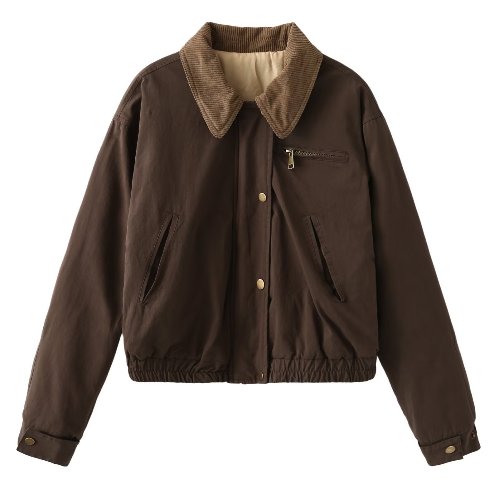 Women's Casual Contrast Color Neckline Bomber Puffer Jacket