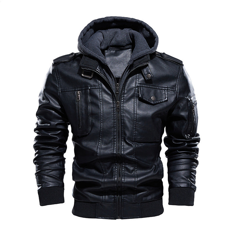 Men's Hooded washed leather jacket | Vintage Style with Velvet Lining