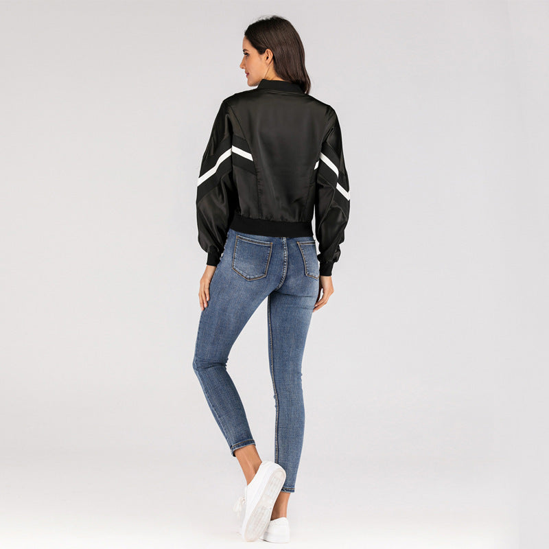 Womens Casual Nylon Windbreaker Short Zipper Jacket