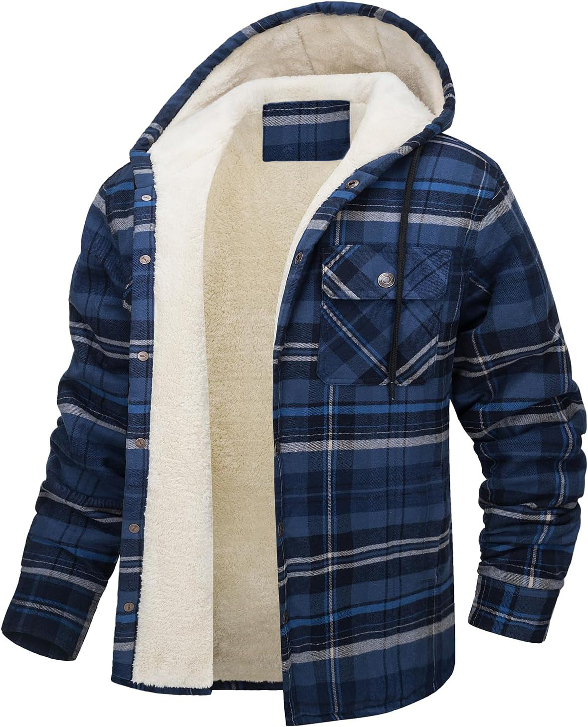 Men's Hooded Fleece Lined Plaid Coat for Warm Winter Wear