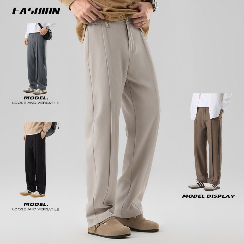 Men’s Versatile Loose Fit Straight Casual Draped Suit Trousers