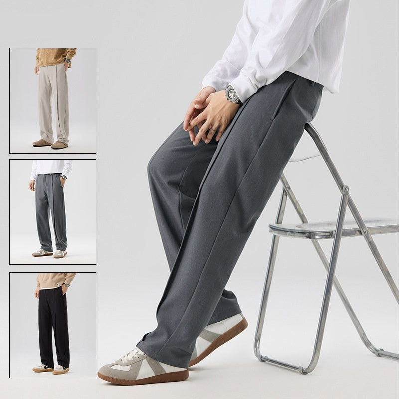 Men’s Versatile Loose Fit Straight Casual Draped Suit Trousers