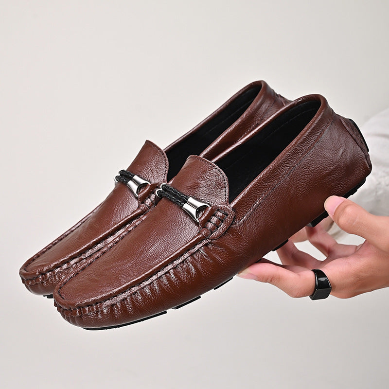 Men’s Plus Size Cowhide Loafers for Effortless British Casual Style