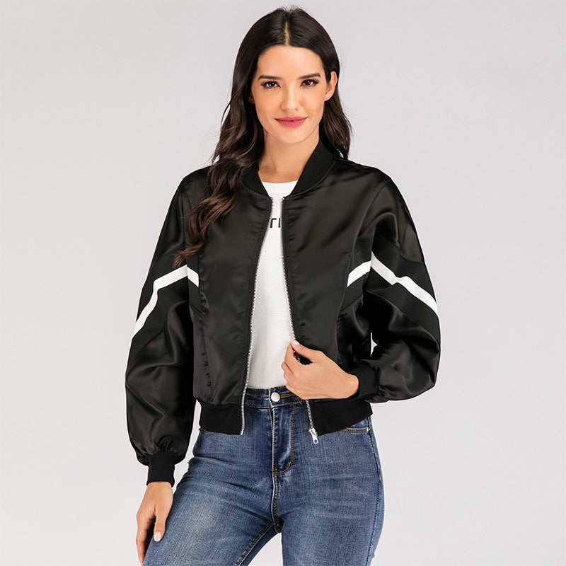 Womens Casual Nylon Windbreaker Short Zipper Jacket