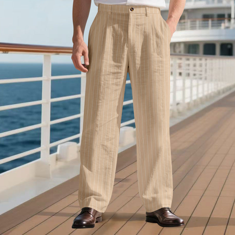Men’s Striped Cotton Linen Trousers for Cool Casual Comfort