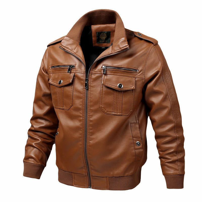 Men's Vintage leather jacket | Retro Biker Style with Pockets and Zipper