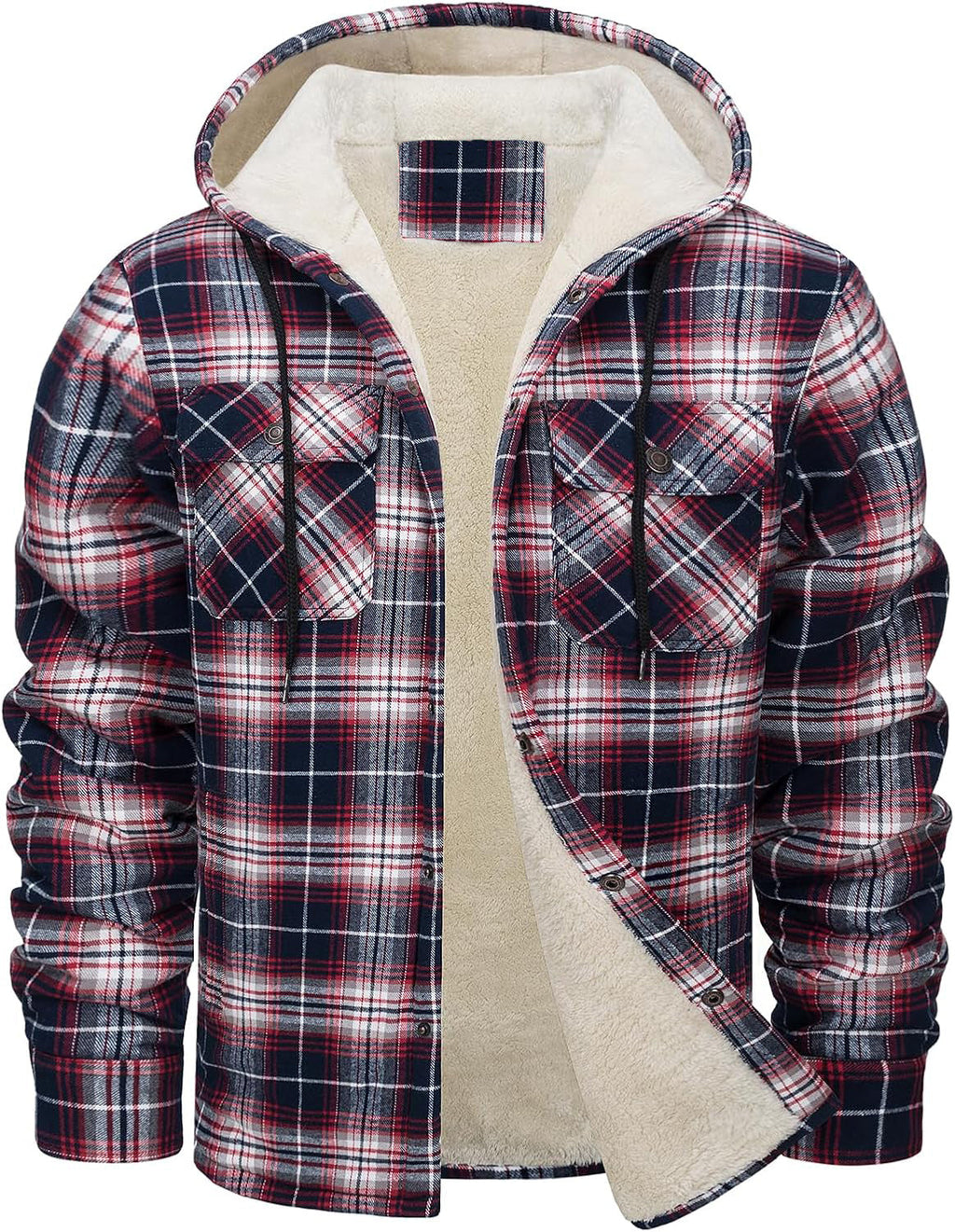 Men's Hooded Fleece Lined Plaid Coat for Warm Winter Wear