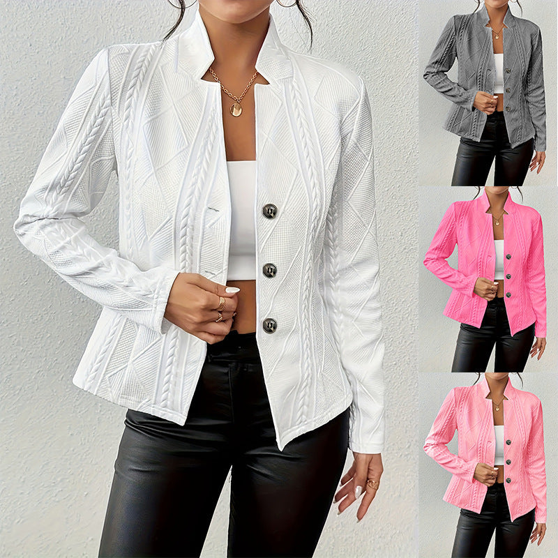 Women's Single-breasted Stand Collar Blazer Jacket | Slim Outerwear Office Suit Coat