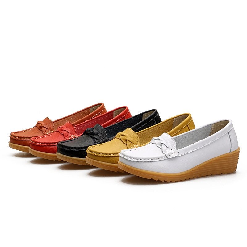 Women's Cowhide Gommino Soft Bottom Wedge Shoes