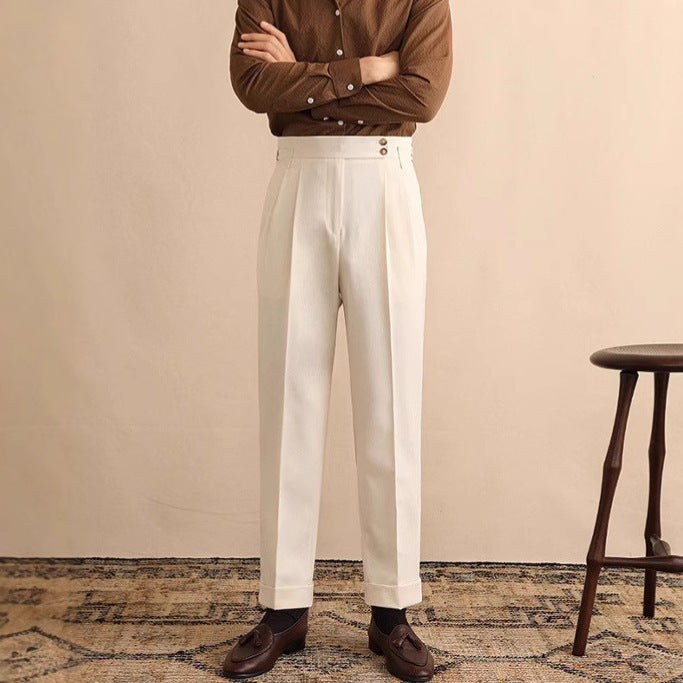 Men’s High Waist Straight Trousers for Classic Old Money Elegance