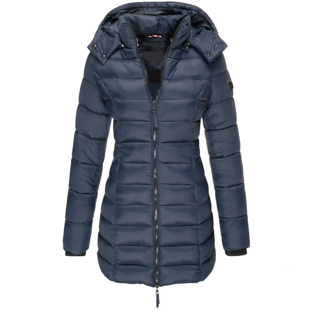 Womens Padded  Zipper Jacket | Hooded Cotton Long Sleeve Parka Coat