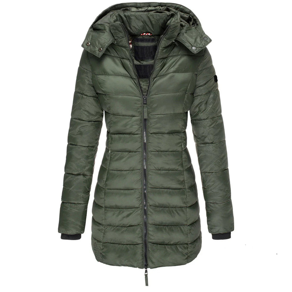 Womens Padded  Zipper Jacket | Hooded Cotton Long Sleeve Parka Coat