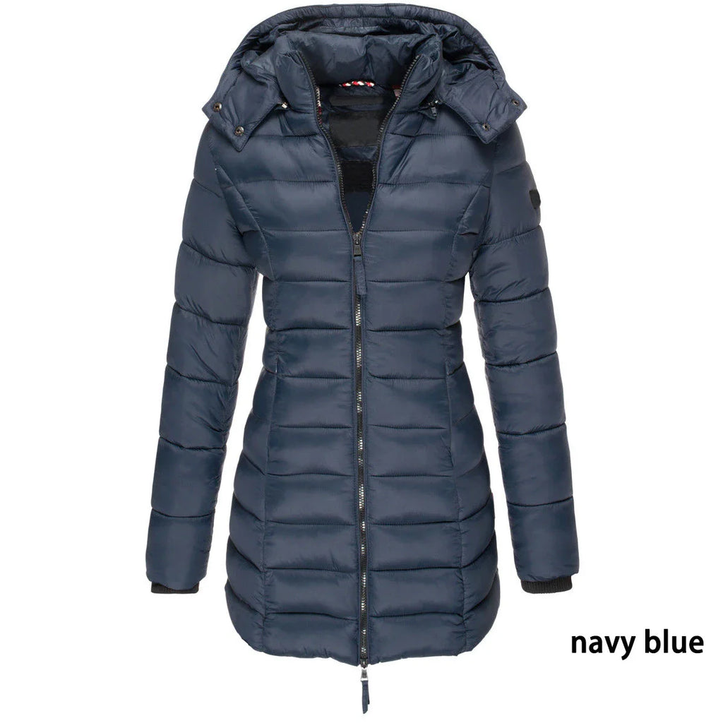 Womens Padded  Zipper Jacket | Hooded Cotton Long Sleeve Parka Coat