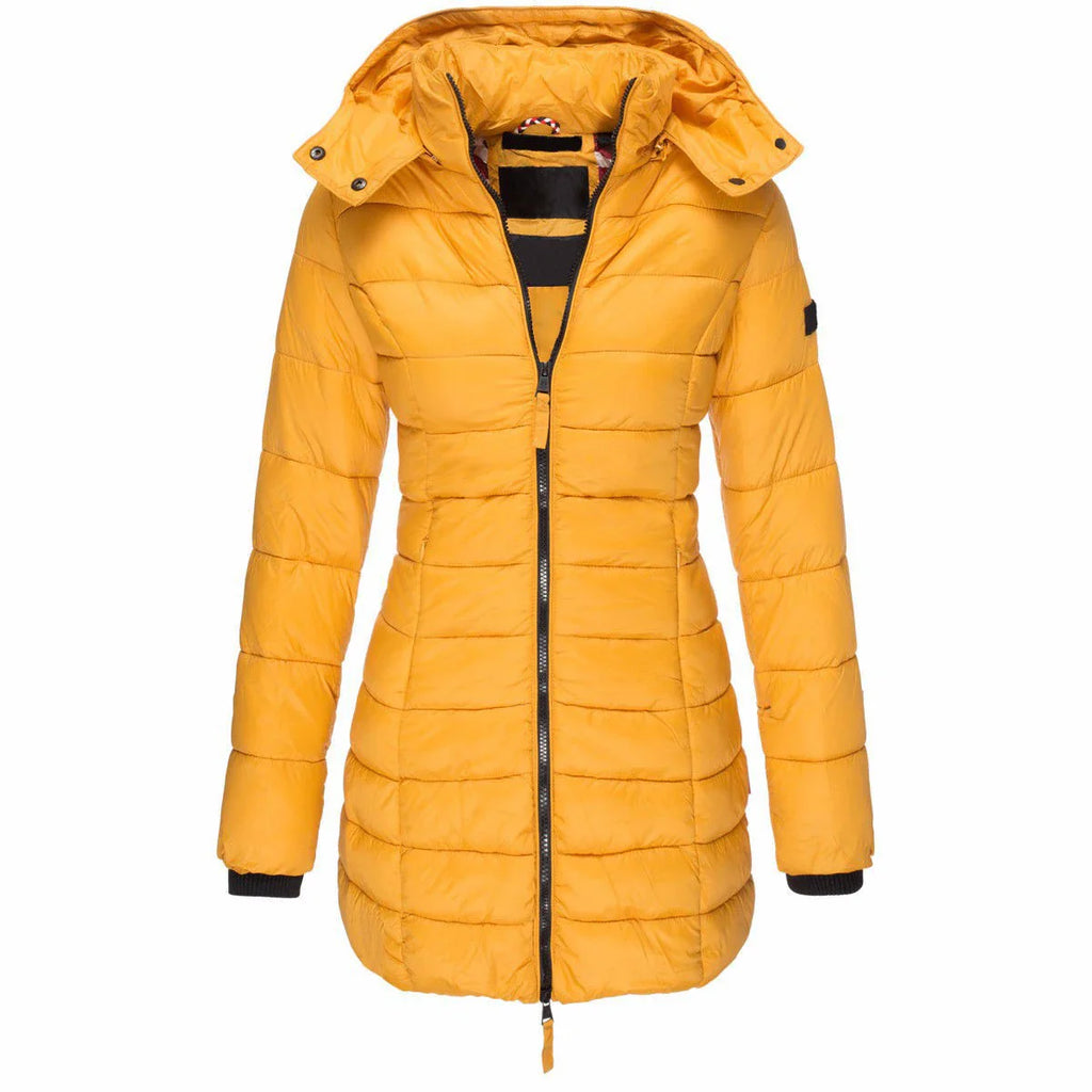 Womens Padded  Zipper Jacket | Hooded Cotton Long Sleeve Parka Coat