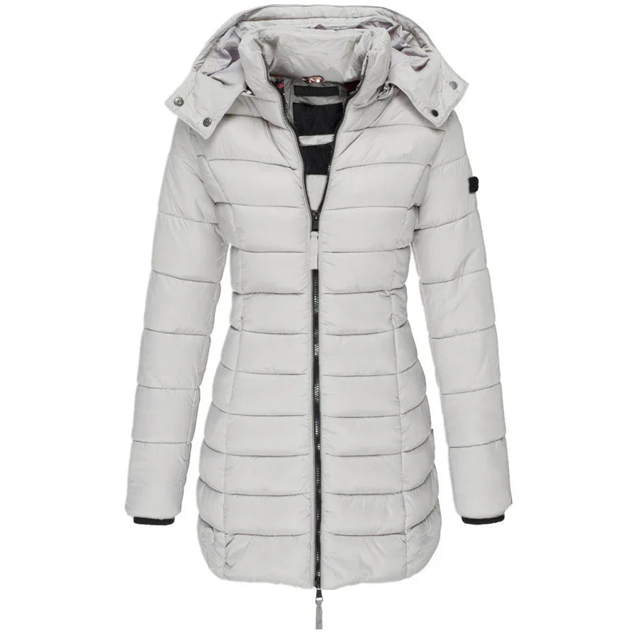 Womens Padded  Zipper Jacket | Hooded Cotton Long Sleeve Parka Coat