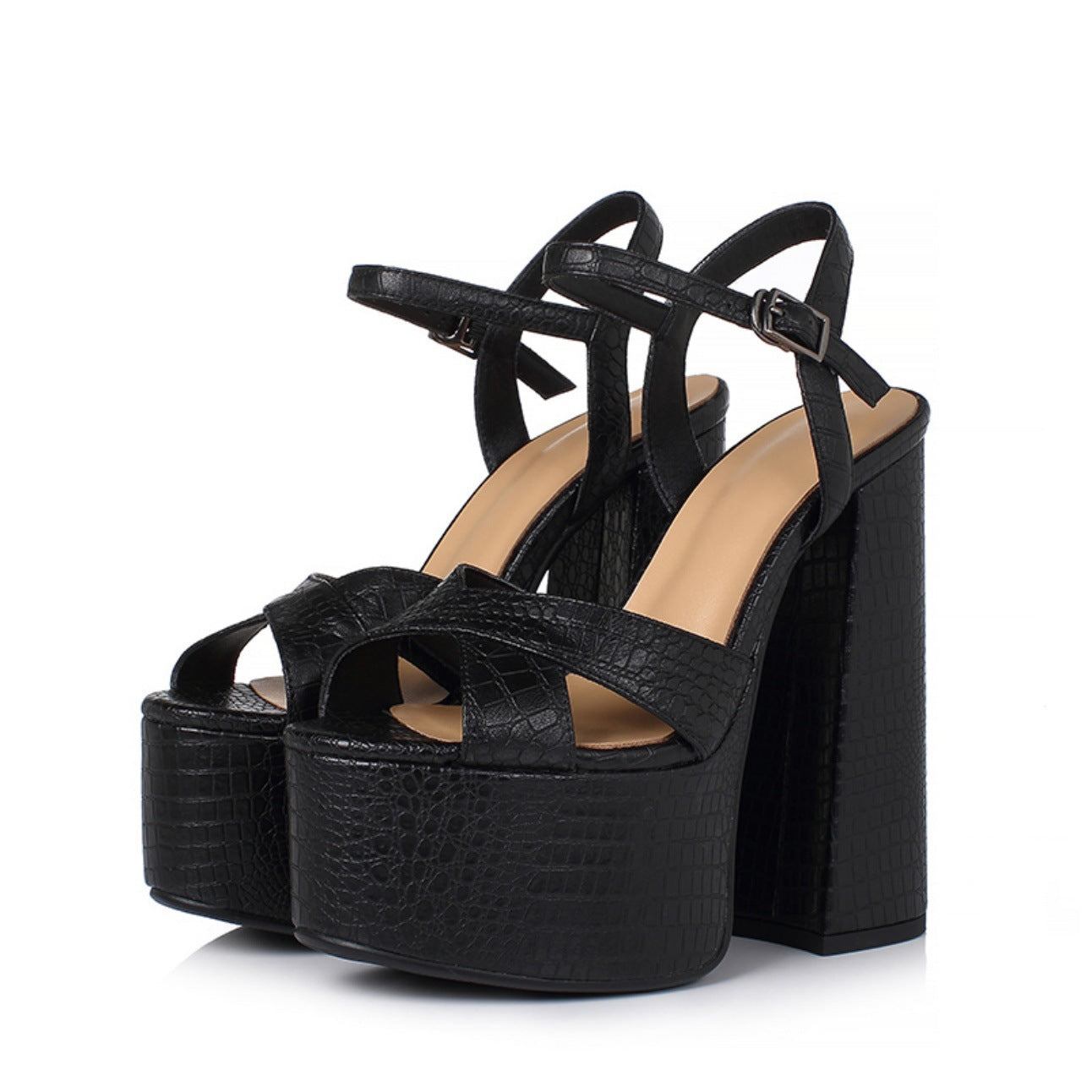 Women's Chunky Heel | Leather High Heel Platform Sandals