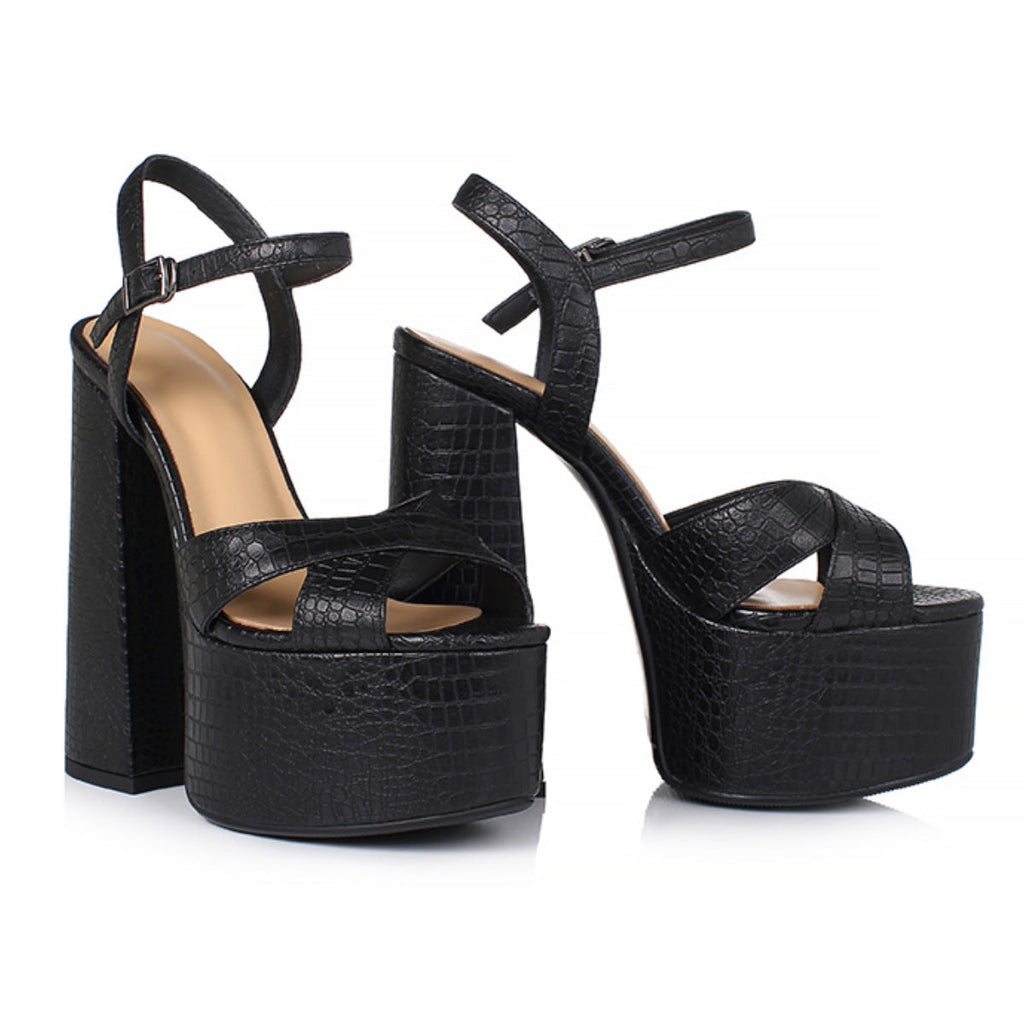 Women's Chunky Heel | Leather High Heel Platform Sandals