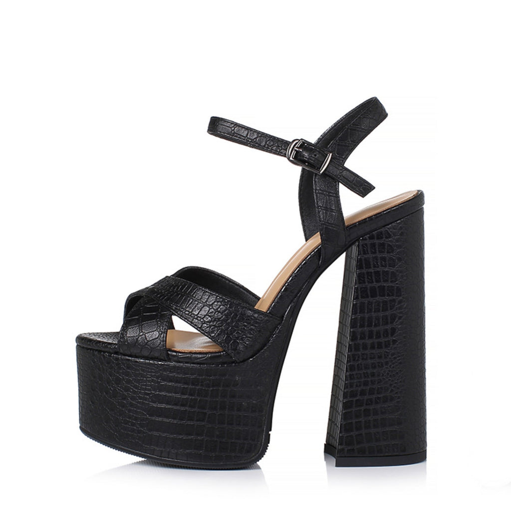 Women's Chunky Heel | Leather High Heel Platform Sandals