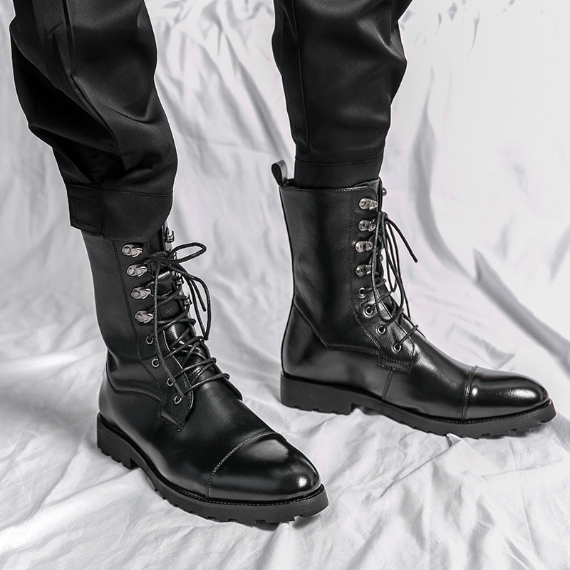 Mens Fall Winter Lace-up Booties Black Locomotive Denim Boots