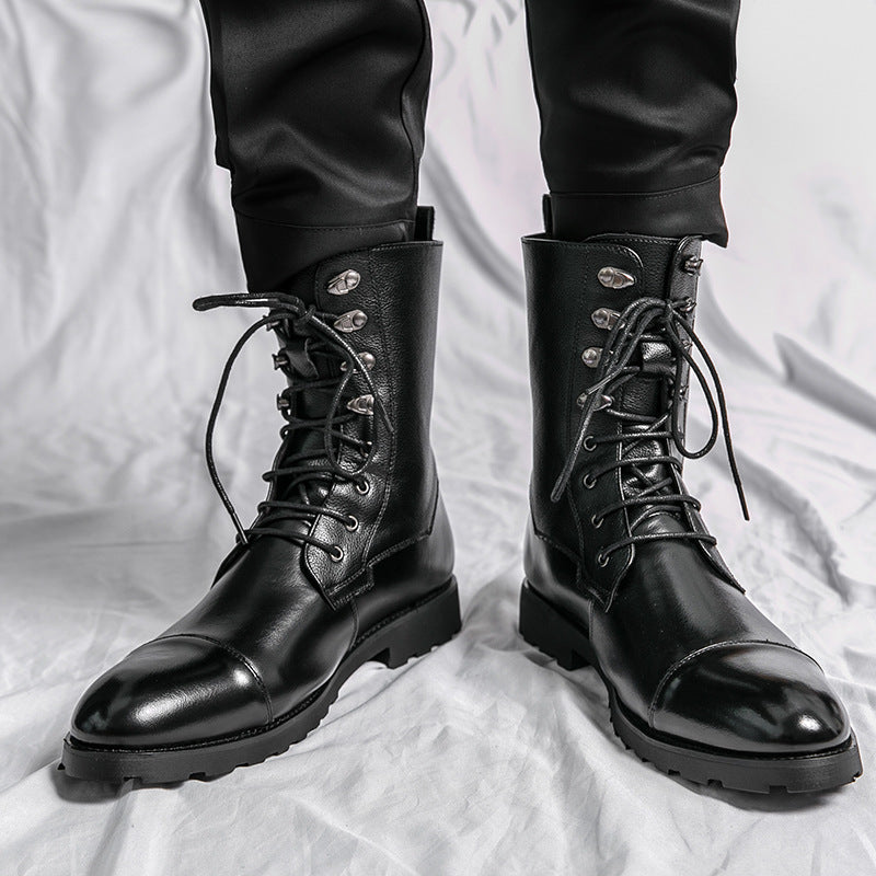 Mens Fall Winter Lace-up Booties Black Locomotive Denim Boots