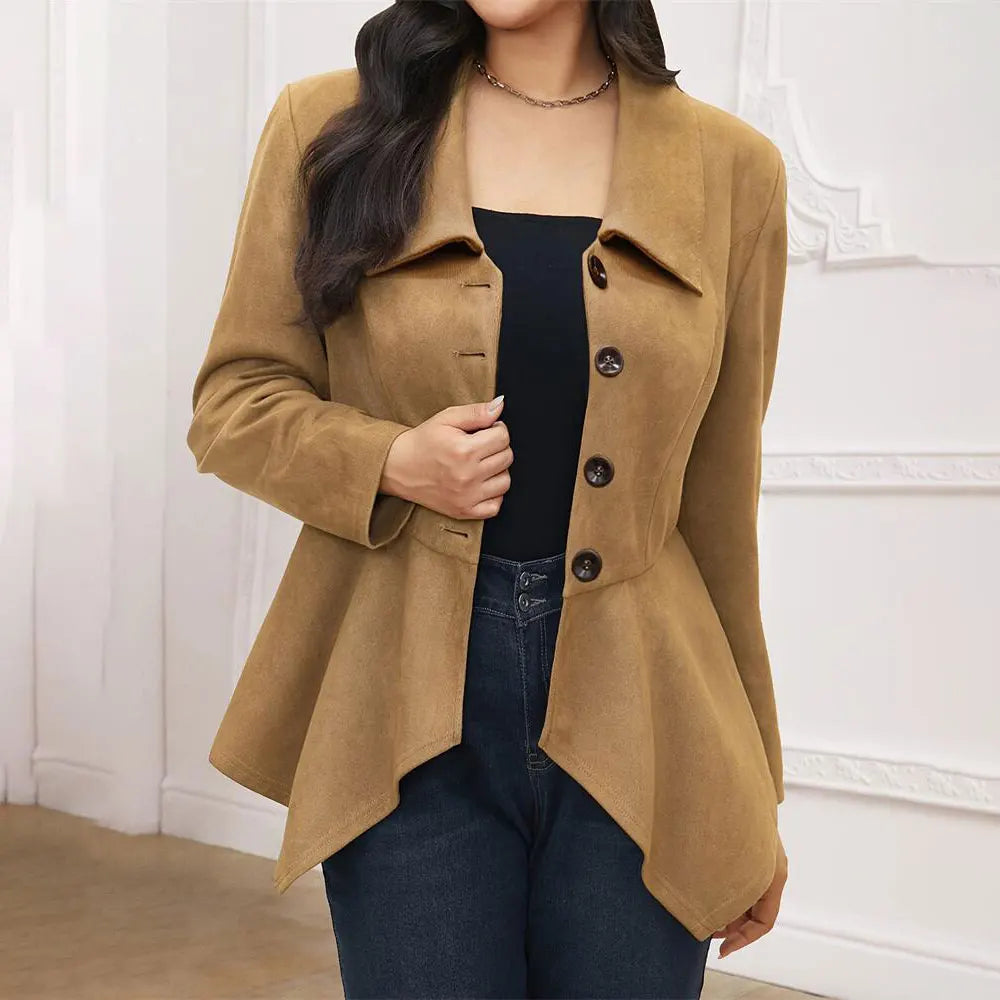 Womens Vintage Blends Fit Blazer Coat | Loose Single Breasted Chic Lady Commuter