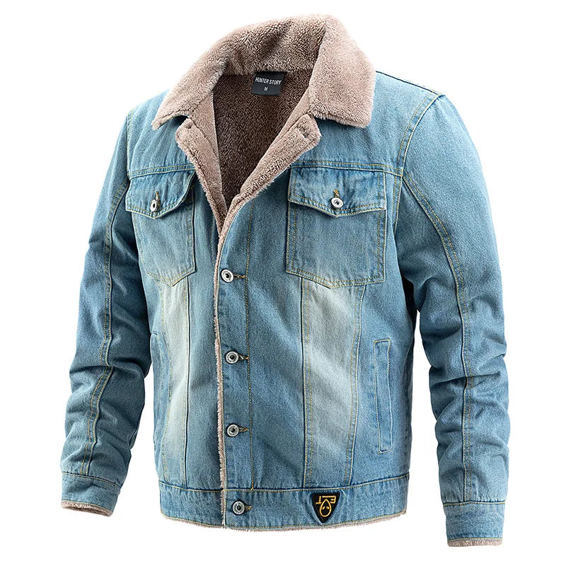 Mens Fleece Thickened Denim Jacket | Winter Warm Vintage Casual Streetwear Coat