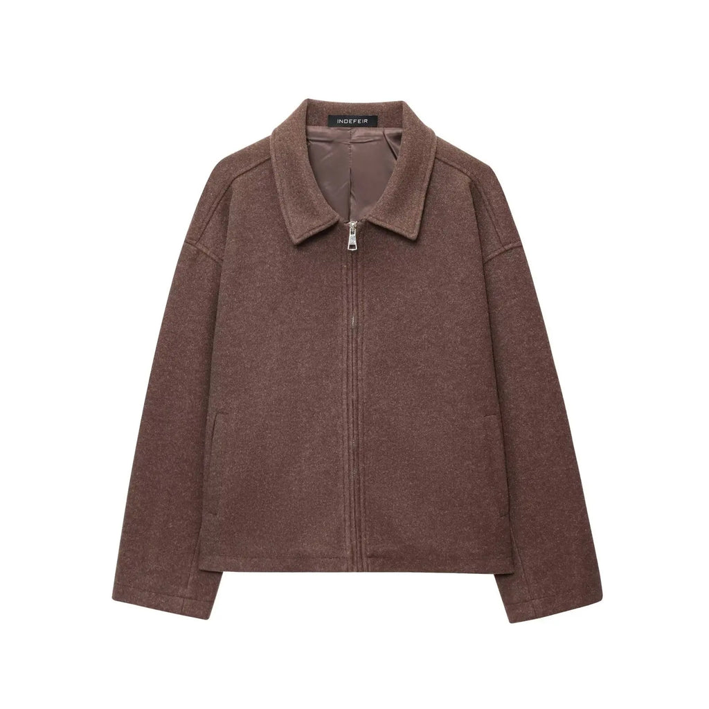 Women's Lapel Woolen Jacket | Textured Casual Versatile Coat