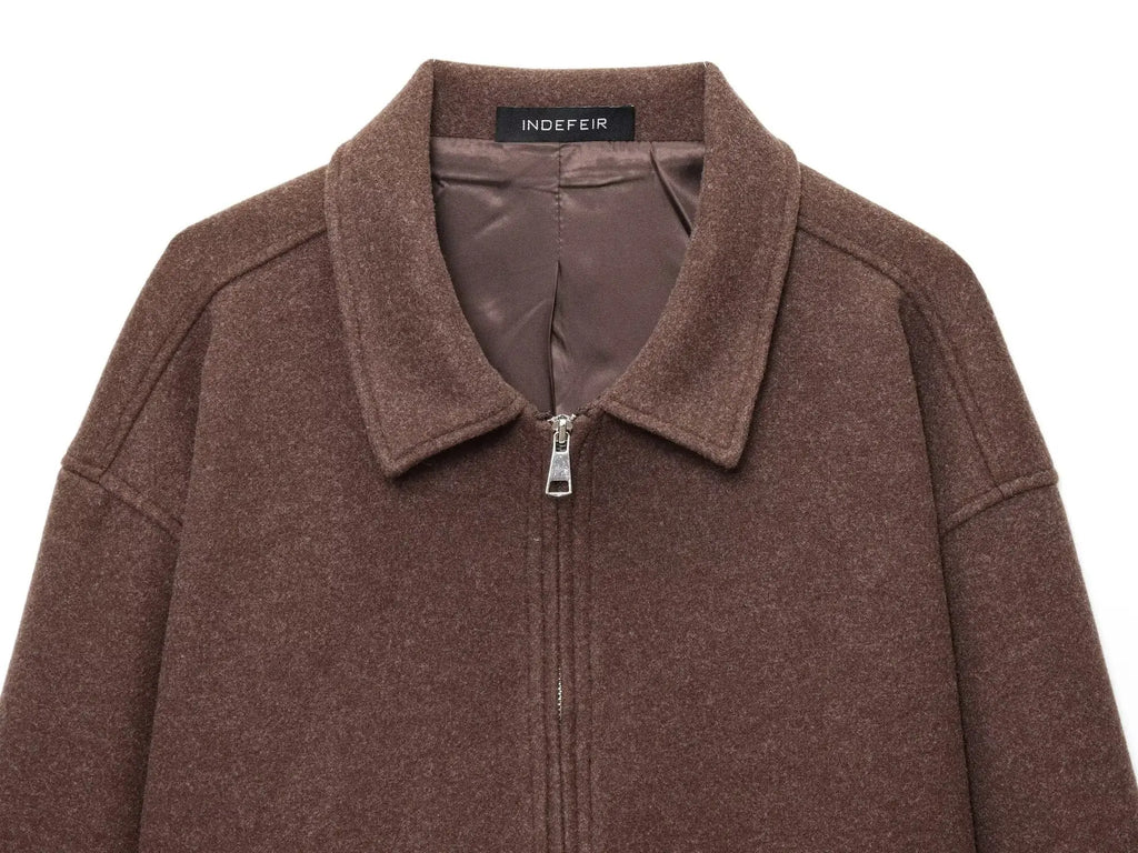 Women's Lapel Woolen Jacket | Textured Casual Versatile Coat