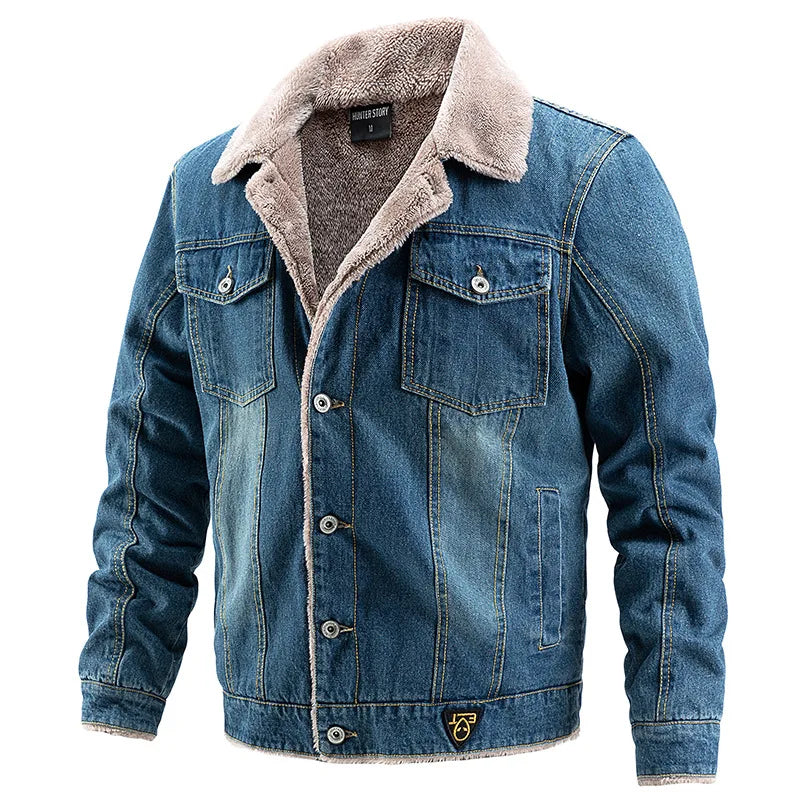 Mens Fleece Thickened Denim Jacket | Winter Warm Vintage Casual Streetwear Coat