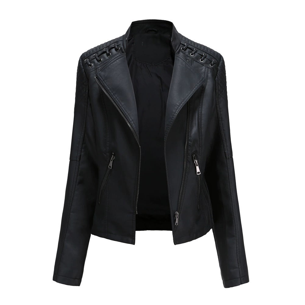 Women's Washed PU Leather Biker Jacket for Chic Everyday Style