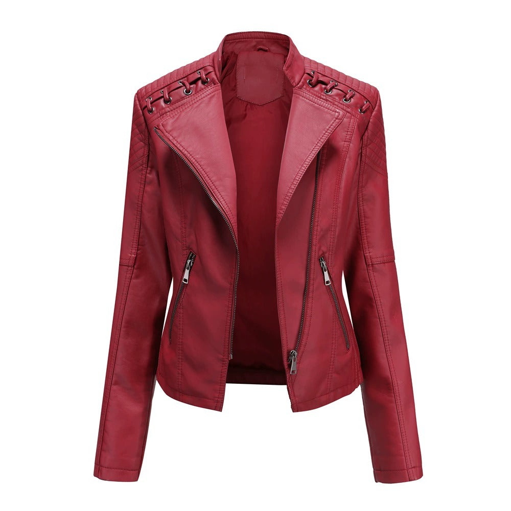 Women's Washed PU Leather Biker Jacket for Chic Everyday Style