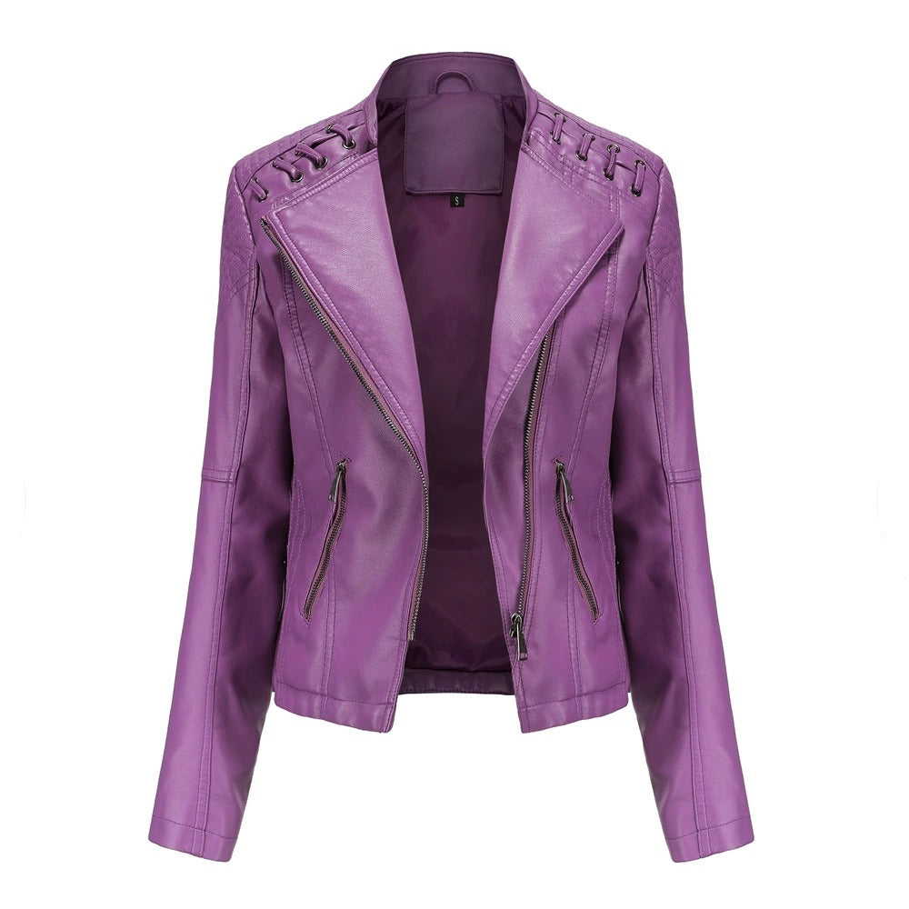 Women's Washed PU Leather Biker Jacket for Chic Everyday Style