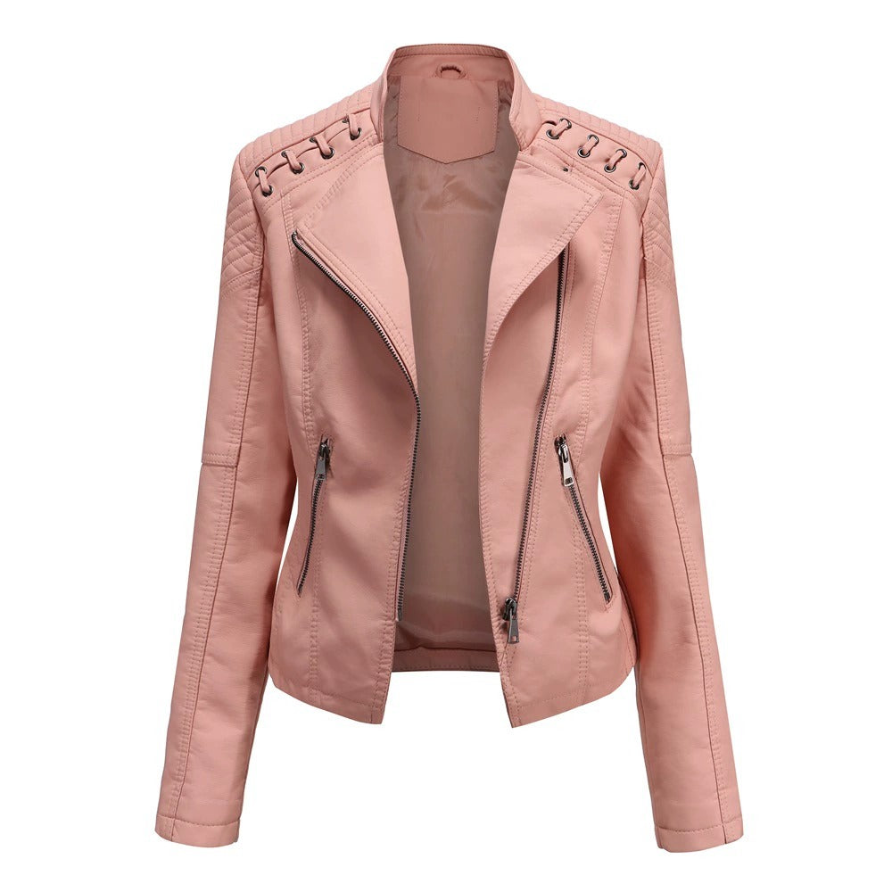 Women's Washed PU Leather Biker Jacket for Chic Everyday Style
